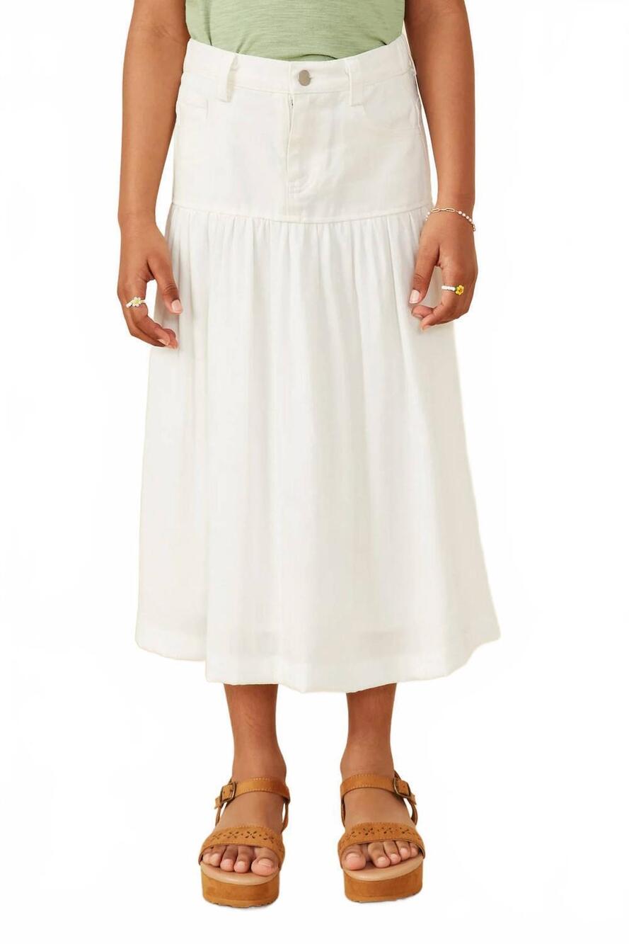 NEW HAYDEN GIRLS girl's mix media denim midi skirt in off white